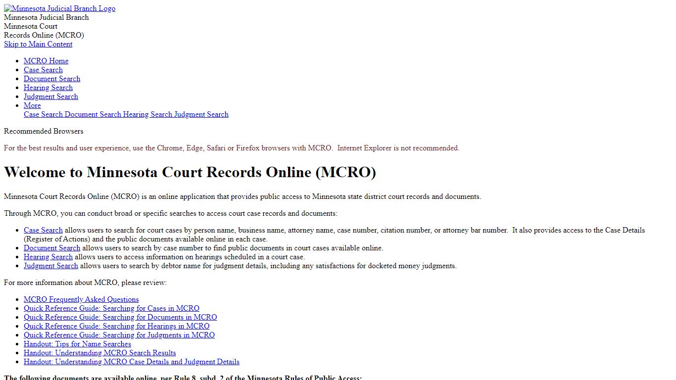 Case Search - Minnesota Court Records Online (MCRO)